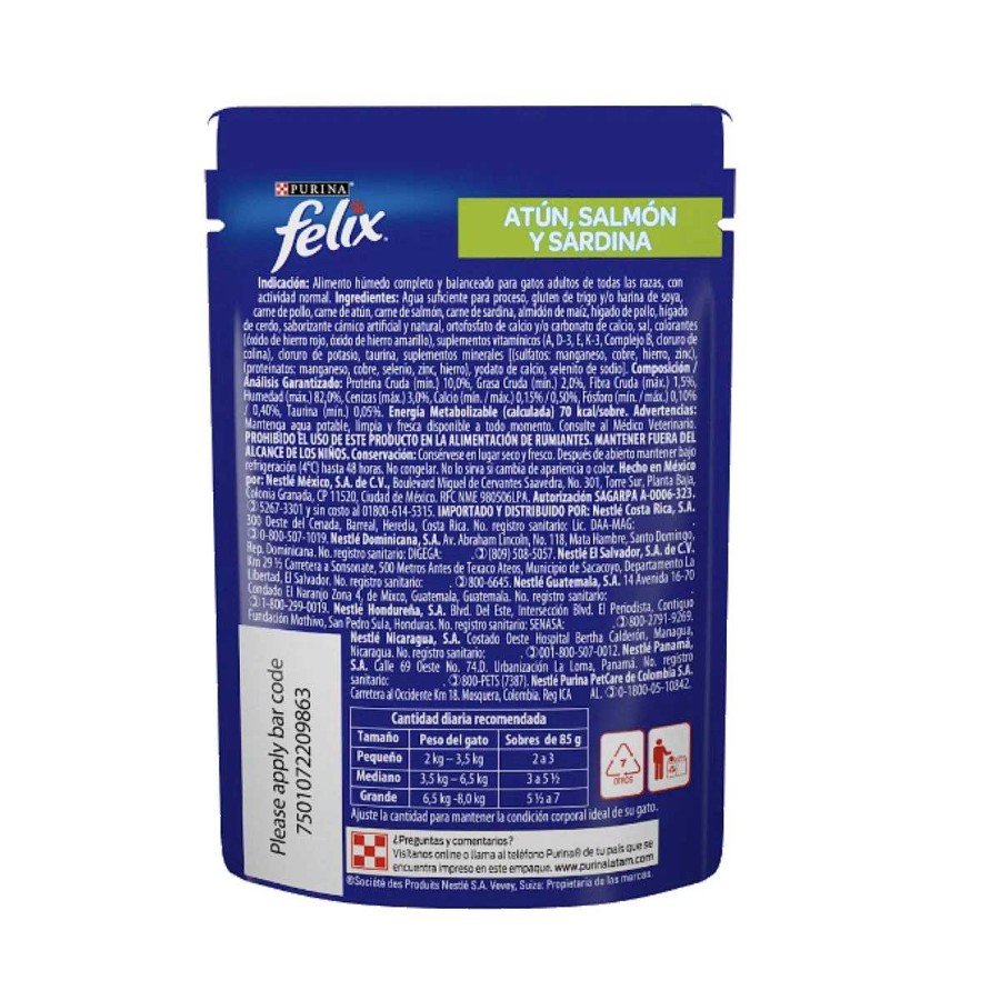 Gato Felix Alimento H Medo | Alimento H Medo Para Gato Adulto Purina Felix At N, Salm N Y Sardina 24 Pouches