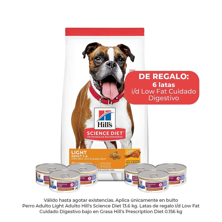 Perro Hill's Science Diet Alimento Seco | Alimento Para Perro Adulto Light Hill'S Science Diet 13.6 Kg + 6 Latas I/D Low Fat Cuidado Digestivo Bajo En Grasa Hill'S Prescription Diet 156G De Regalo