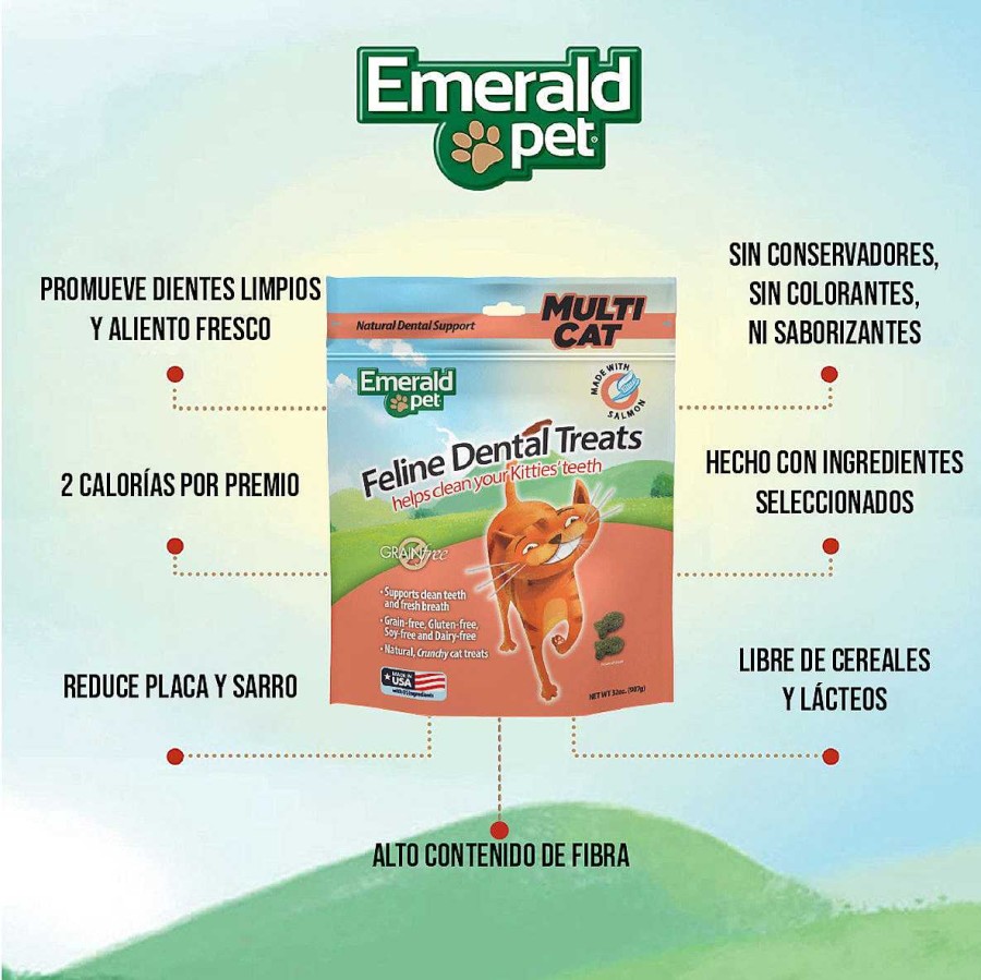 Gato Emerald Pet Cuidado Dental | Premios Para Gatos Dental Treats Multicat Sabor Salm N Emerald Pet