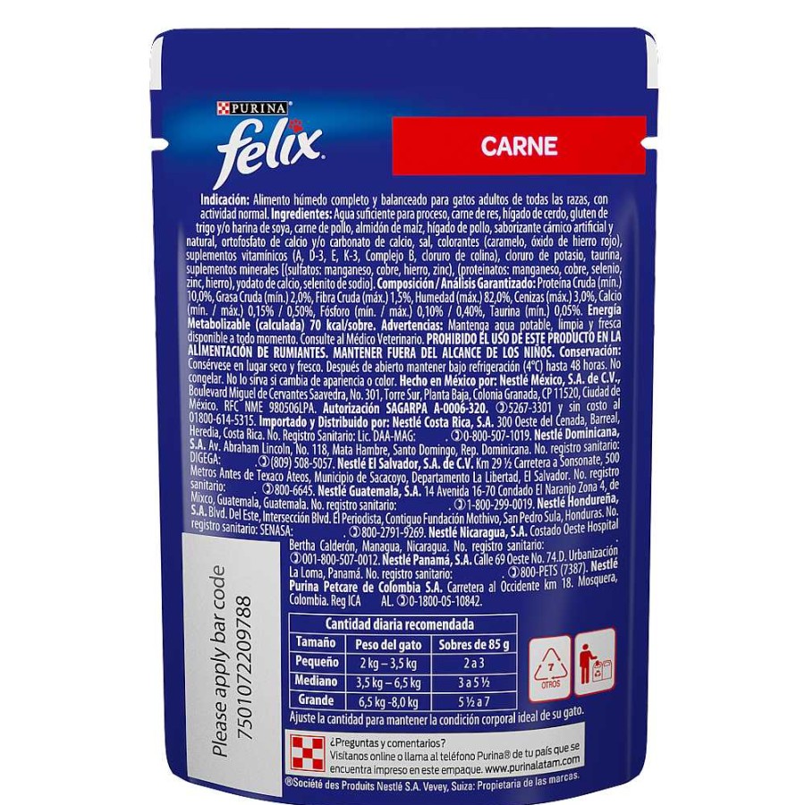 Gato Felix Alimento H Medo | Alimento H Medo Para Gato Adulto Purina Felix Carne Salsa 24 Pouches