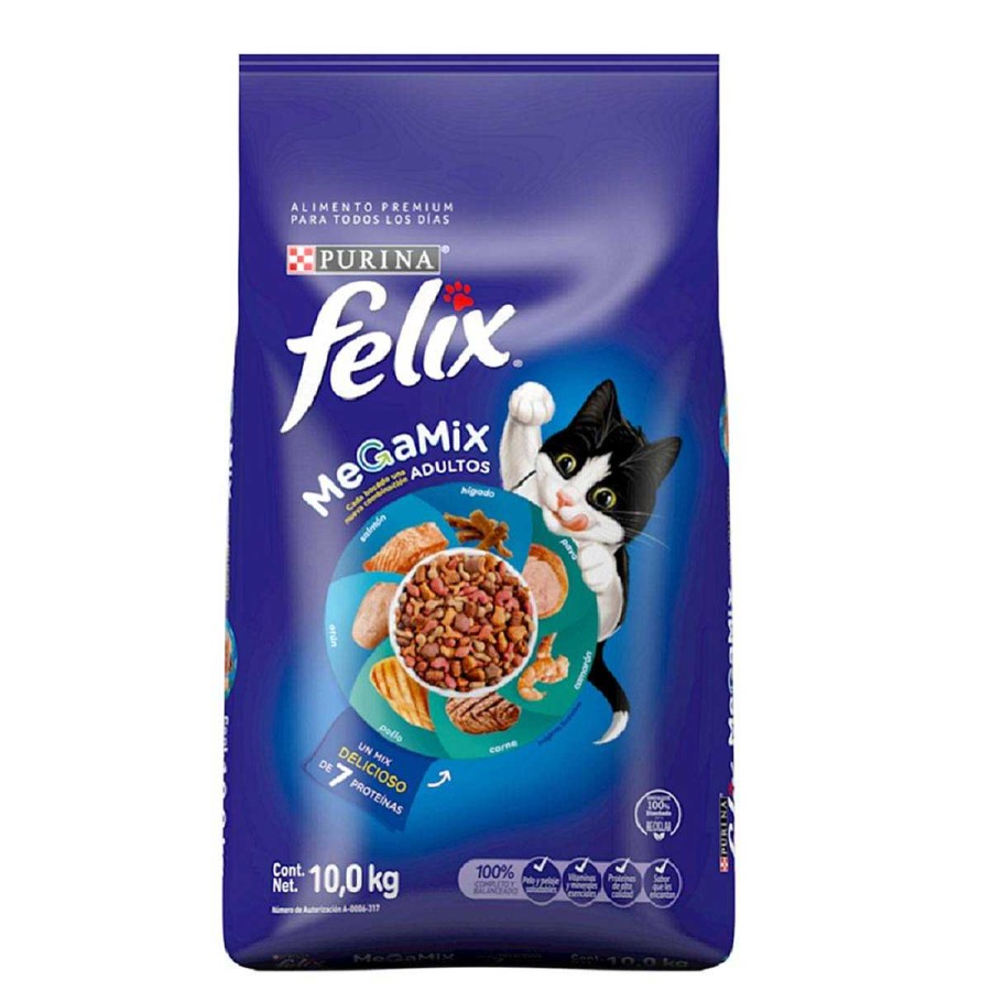 Gato Felix Alimento Seco | Alimento Para Gato Adulto Purina Felix Megamix Con 7 Prote Nas 10 Kg