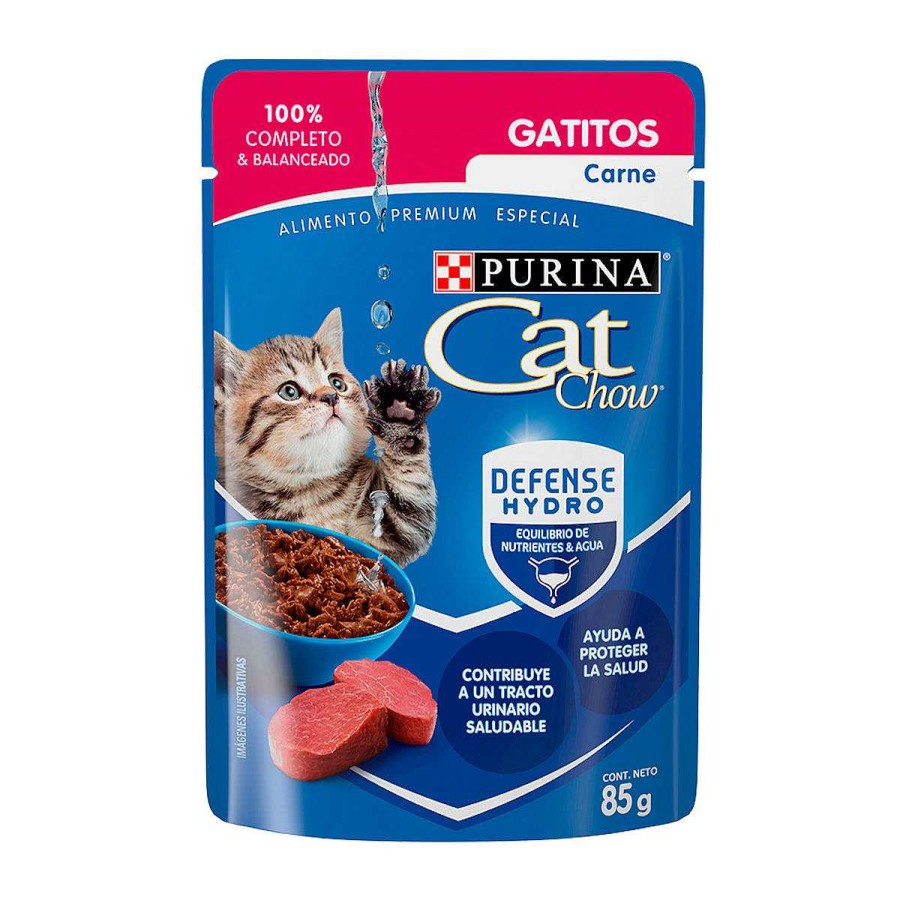 Gato Cat Chow Alimento H Medo | Alimento H Medo Para Gatitos Purina Cat Chow Con Defense Hydro Carne 24 Pouches De 85 Gr