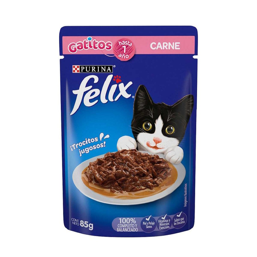 Gato Felix Alimento H Medo | Alimento H Medo Para Gatitos Purina Felix Carne Salsa 24 Pouches