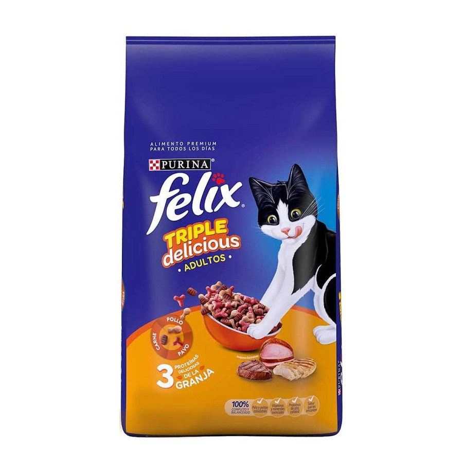 Gato Felix Alimento Seco | Alimento Para Gato Adulto Purina Felix Triple Delicious Granja Con Pollo Pavo Y Carne 10 Kg