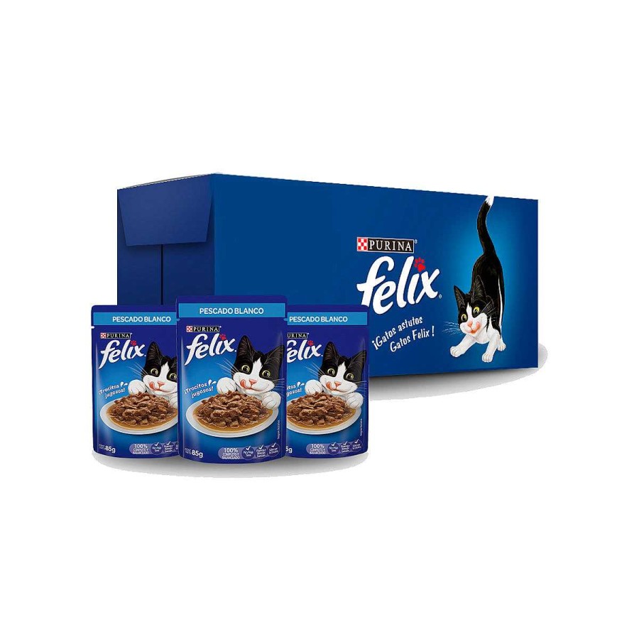 Gato Felix Alimento H Medo | Alimento H Medo Para Gato Adulto Purina Felix Pescado Blanco 24 Pouches