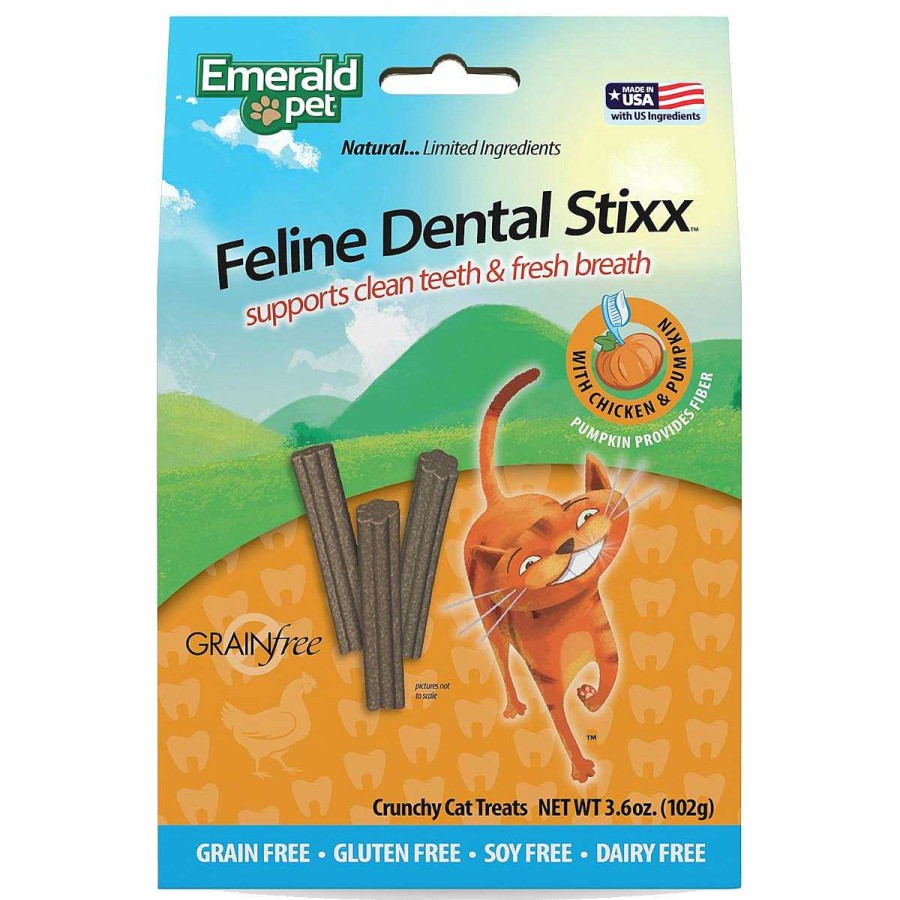 Gato Emerald Pet Cuidado Dental | Premios Para Gato Sabor Pollo Y Calabaza Dental Stixx Emerald Pet