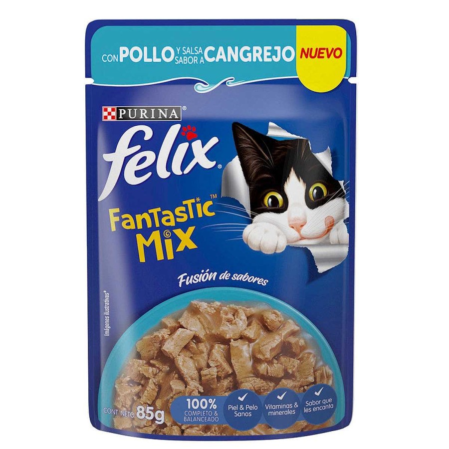 Gato Felix Alimento H Medo | Alimento H Medo Para Gato Adulto Purina Felix Fantastic Mix Con Pollo Y Salsa Sabor Cangrejo 24 Pouches